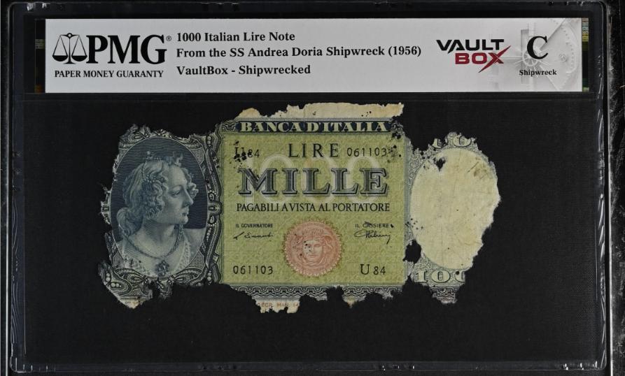 Andrea Doria 1000 Italian Lire Note PMG Shipwreck "C" Front