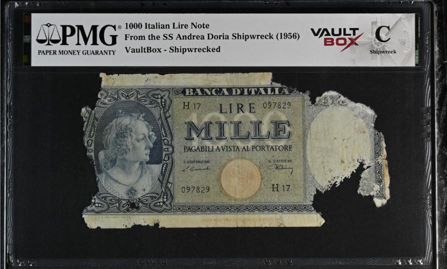 Andrea Doria 1000 Italian Lire Note PMG Shipwreck "C" Front
