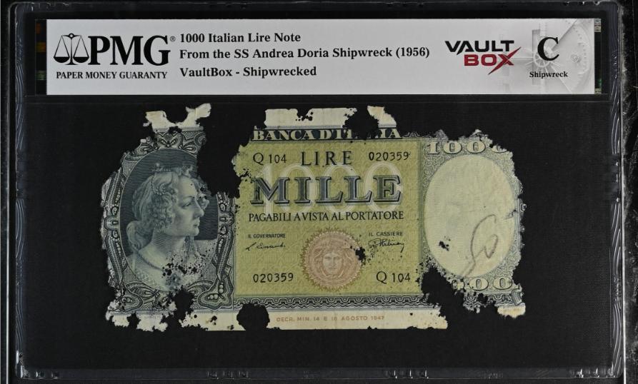 Andrea Doria 1000 Italian Lire Note PMG Shipwreck "C" Front
