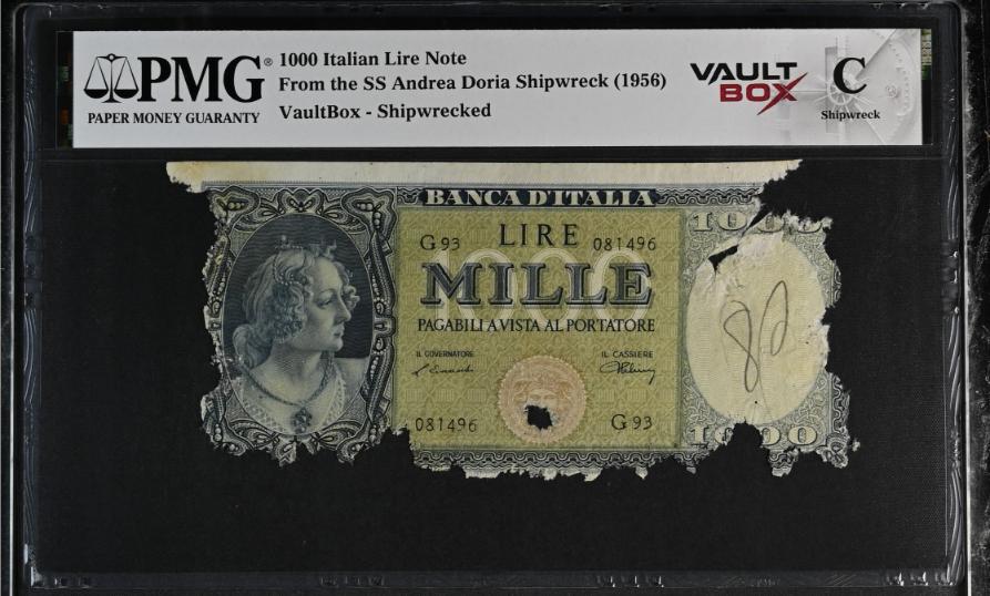 Andrea Doria 1000 Italian Lire Note PMG Shipwreck "C" Front