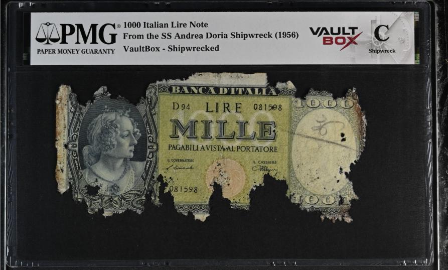 Andrea Doria 1000 Italian Lire Note PMG Shipwreck "C" Front