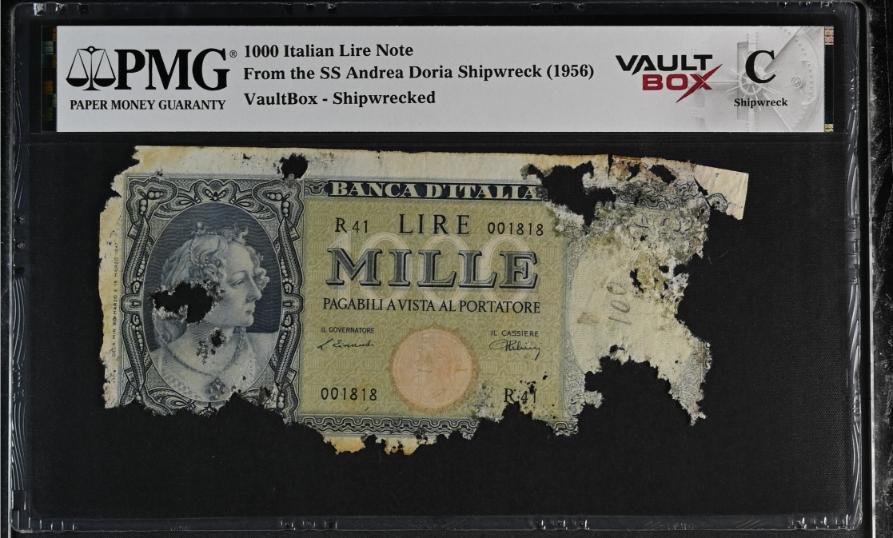 Andrea Doria 1000 Italian Lire Note PMG Shipwreck "C" Front