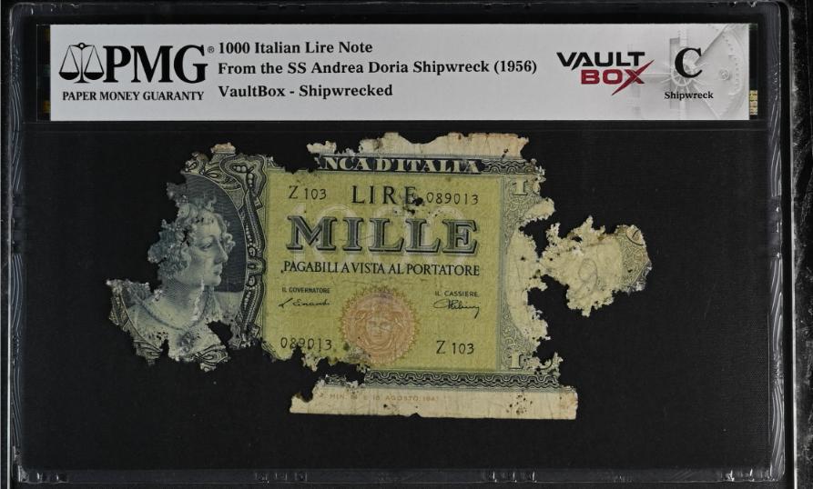 Andrea Doria 1000 Italian Lire Note PMG Shipwreck "C" Front