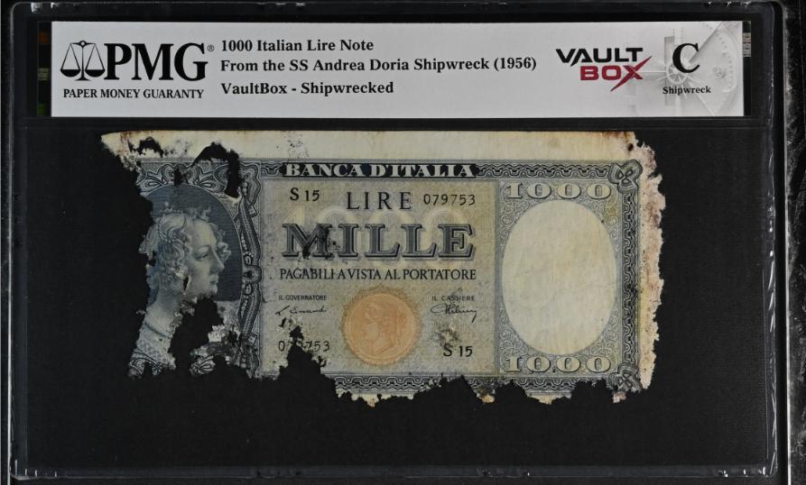 Andrea Doria 1000 Italian Lire Note PMG Shipwreck "C" Front