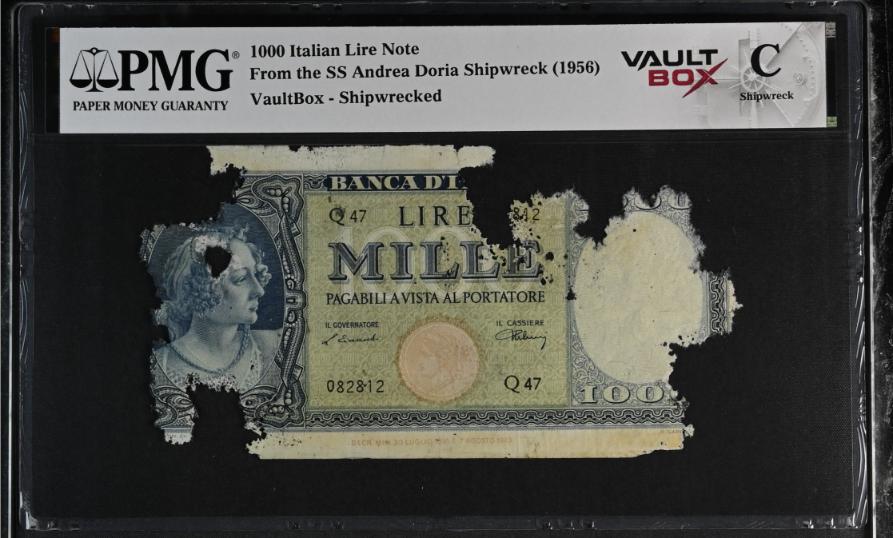 Andrea Doria 1000 Italian Lire Note PMG Shipwreck "C" Front