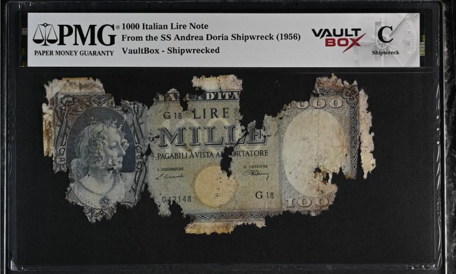 Andrea Doria 1000 Italian Lire Note PMG Shipwreck "C" Front