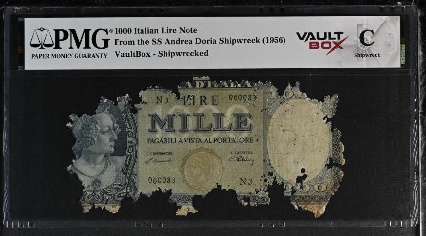 Andrea Doria 1000 Italian Lire Note PMG Shipwreck "C" Front