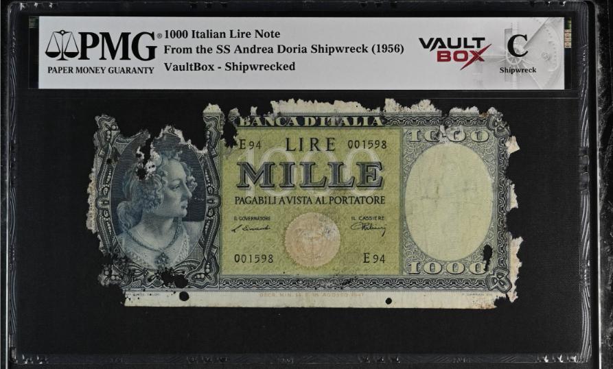 Andrea Doria 1000 Italian Lire Note PMG Shipwreck "C" Front