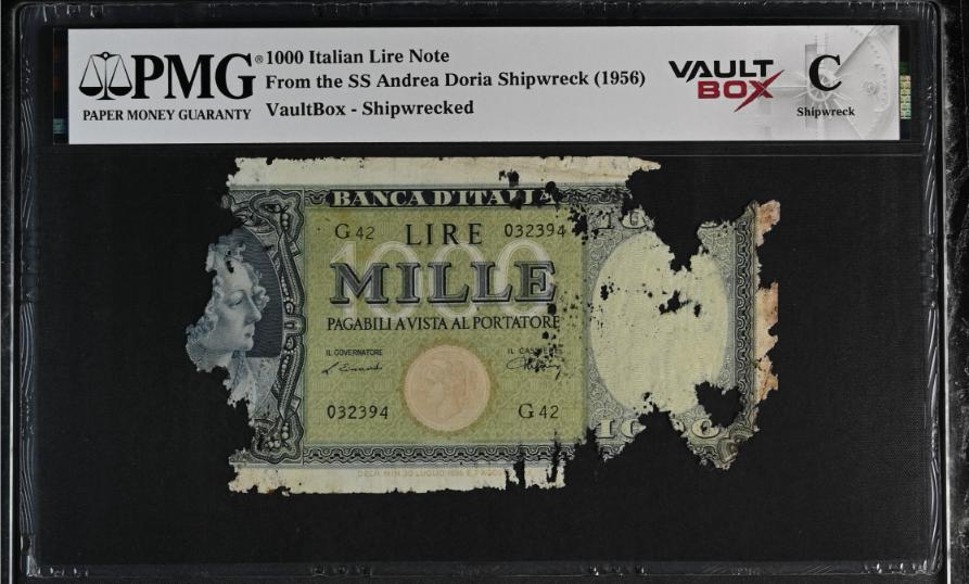 Andrea Doria 1000 Italian Lire Note PMG Shipwreck "C" Front
