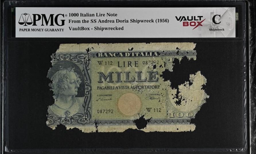 Andrea Doria 1000 Italian Lire Note PMG Shipwreck "C" Front