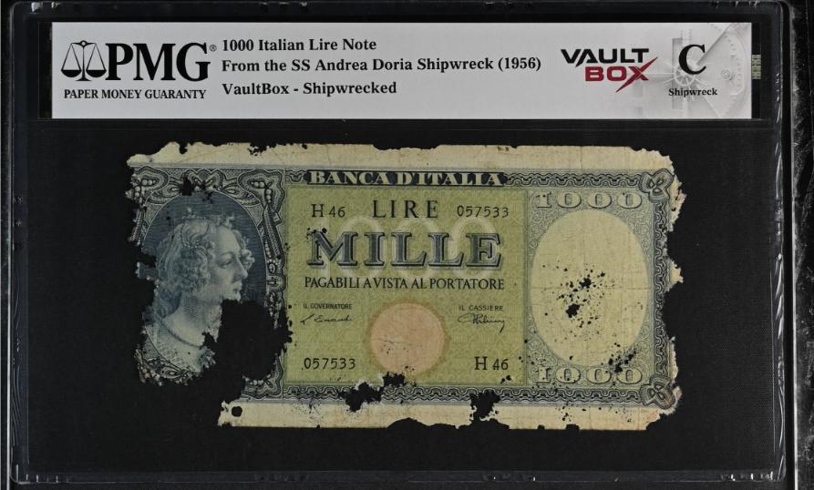 Andrea Doria 1000 Italian Lire Note PMG Shipwreck "C" Front