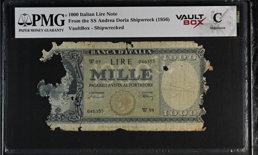 Andrea Doria 1000 Italian Lire Note PMG Shipwreck "C" Front