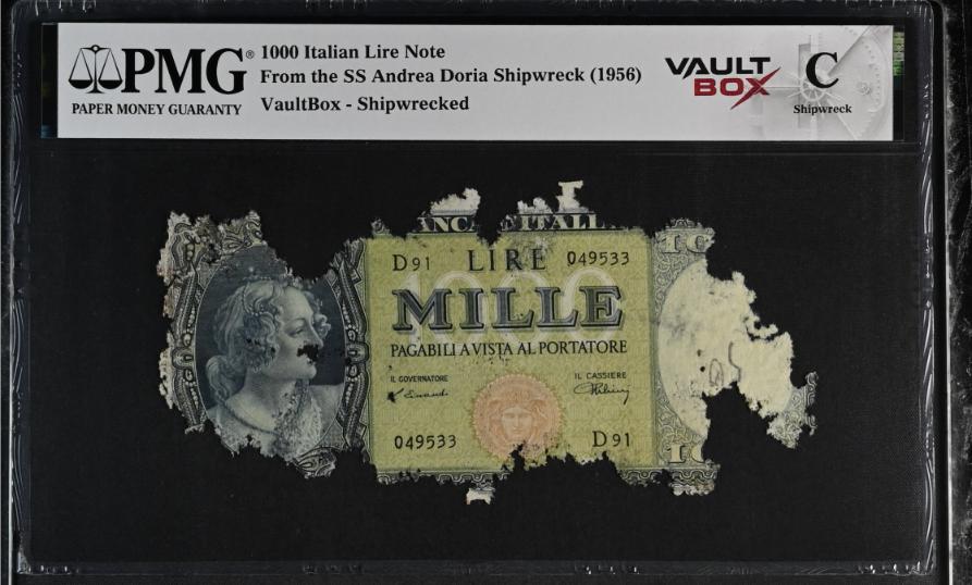 Andrea Doria 1000 Italian Lire Note PMG Shipwreck "C" Front