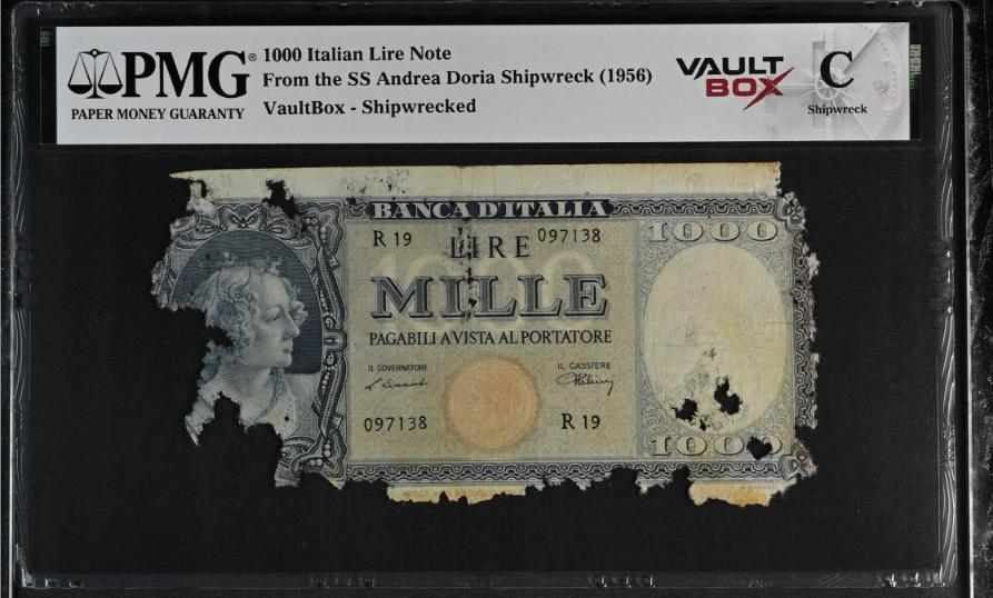 Andrea Doria 1000 Italian Lire Note PMG Shipwreck "C" Front