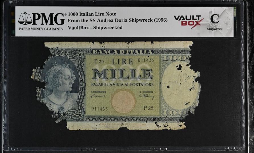 Andrea Doria 1000 Italian Lire Note PMG Shipwreck "C" Front