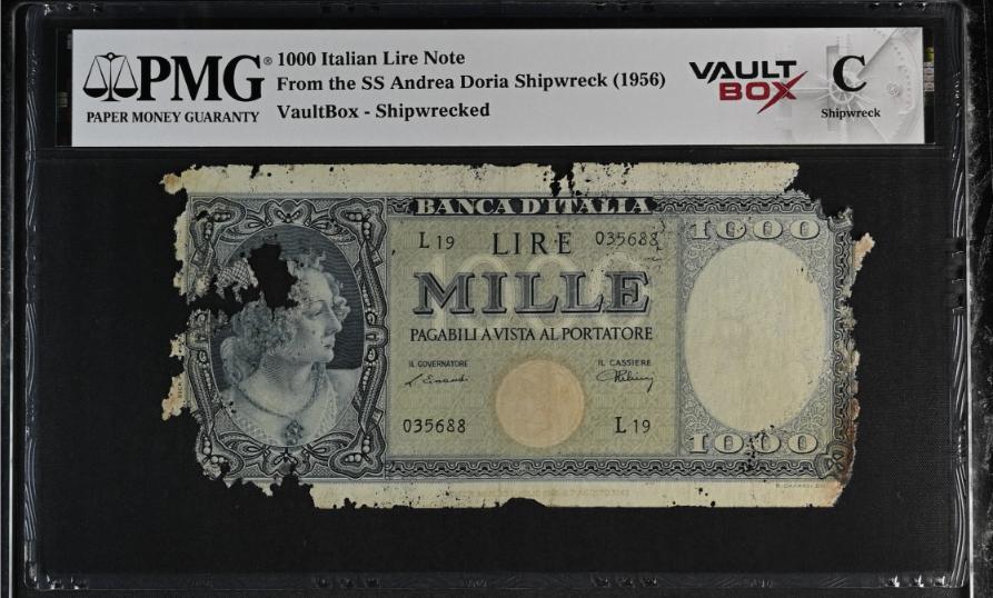 Andrea Doria 1000 Italian Lire Note PMG Shipwreck "C" Front