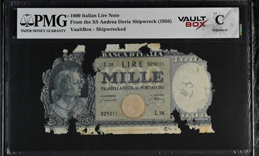 Andrea Doria 1000 Italian Lire Note PMG Shipwreck "C" Front