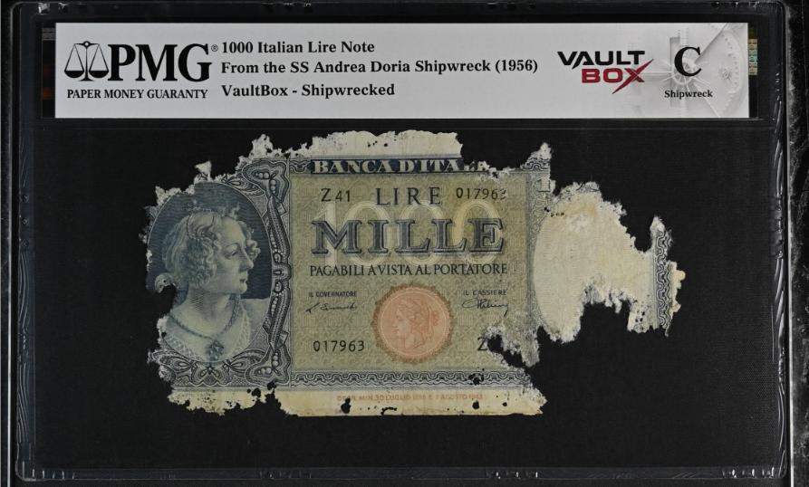 Andrea Doria 1000 Italian Lire Note PMG Shipwreck "C" Front
