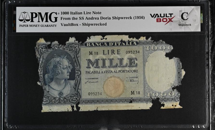 Andrea Doria 1000 Italian Lire Note PMG Shipwreck "C" Front