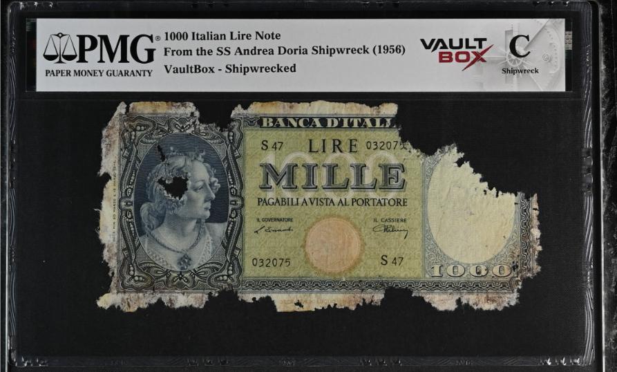 Andrea Doria 1000 Italian Lire Note PMG Shipwreck "C" Front