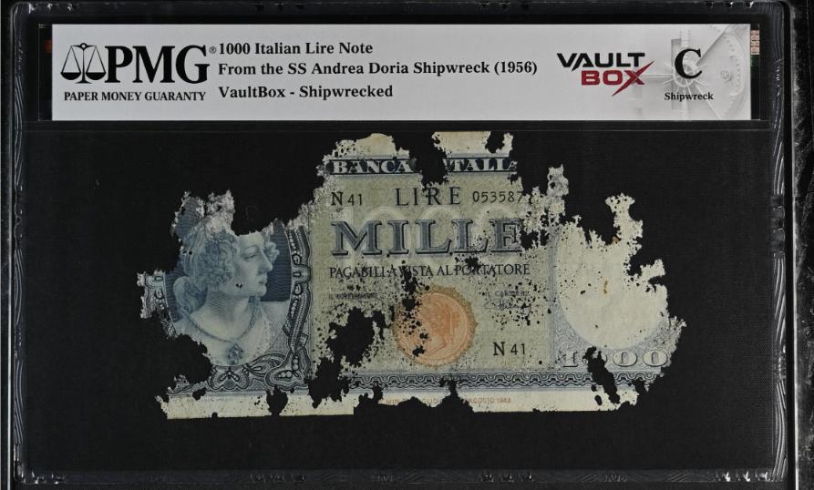Andrea Doria 1000 Italian Lire Note PMG Shipwreck "C" Front