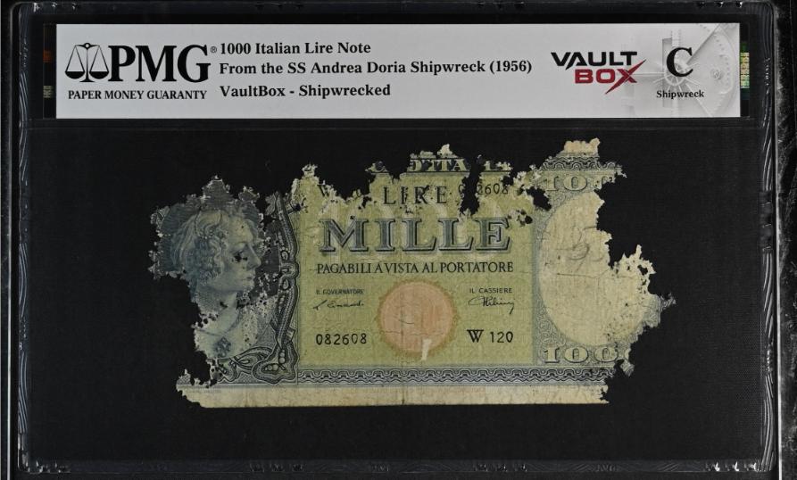 Andrea Doria 1000 Italian Lire Note PMG Shipwreck "C" Front