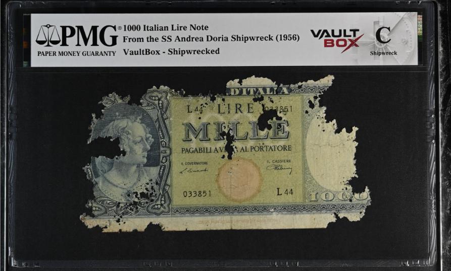 Andrea Doria 1000 Italian Lire Note PMG Shipwreck "C" Front