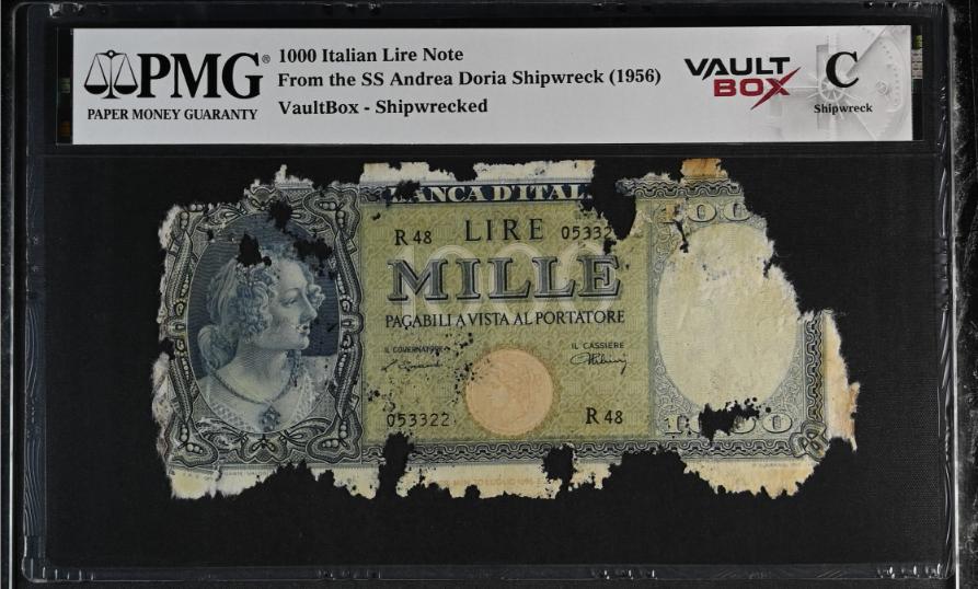 Andrea Doria 1000 Italian Lire Note PMG Shipwreck "C" Front