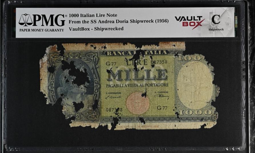 Andrea Doria 1000 Italian Lire Note PMG Shipwreck "C" Front