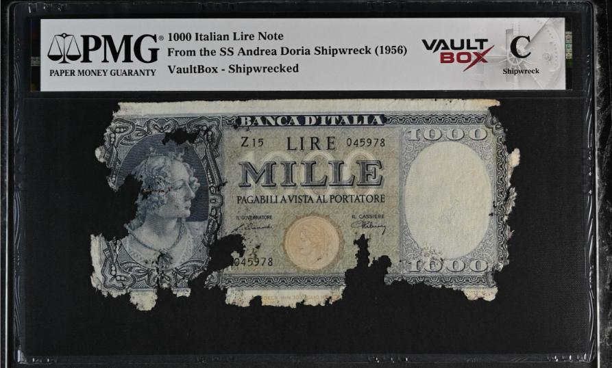Andrea Doria 1000 Italian Lire Note PMG Shipwreck "C" Front