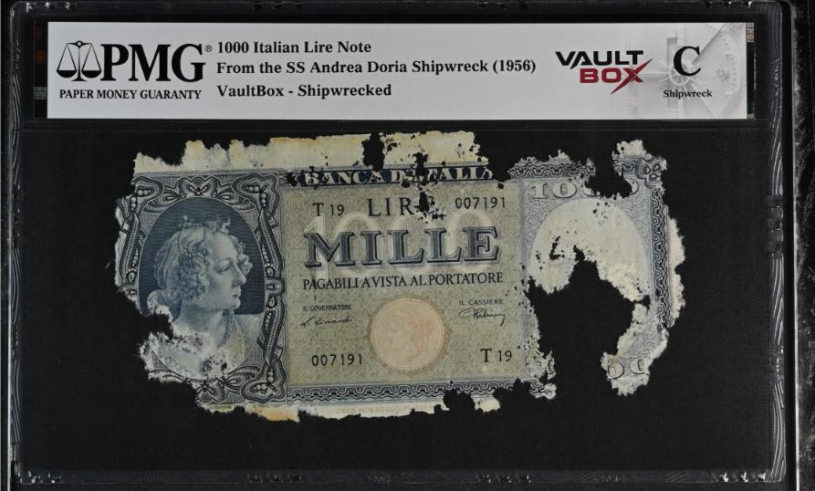 Andrea Doria 1000 Italian Lire Note PMG Shipwreck "C" Front