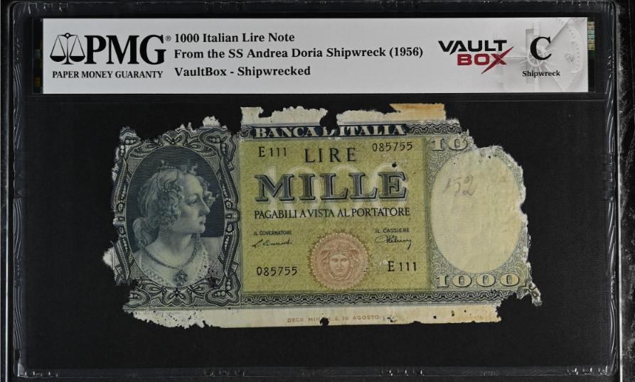 Andrea Doria 1000 Italian Lire Note PMG Shipwreck "C" Front