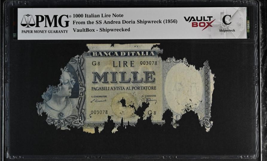 Andrea Doria 1000 Italian Lire Note PMG Shipwreck "C" Front