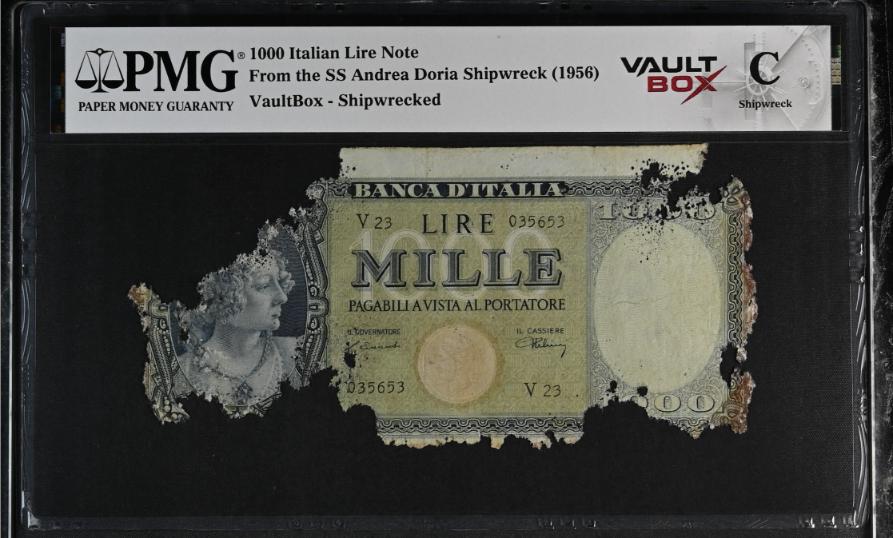 Andrea Doria 1000 Italian Lire Note PMG Shipwreck "C" Front