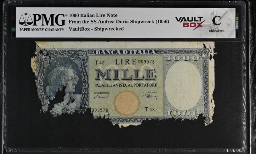 Andrea Doria 1000 Italian Lire Note PMG Shipwreck "C" Front