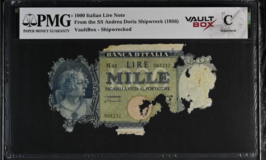Andrea Doria 1000 Italian Lire Note PMG Shipwreck "C" Front