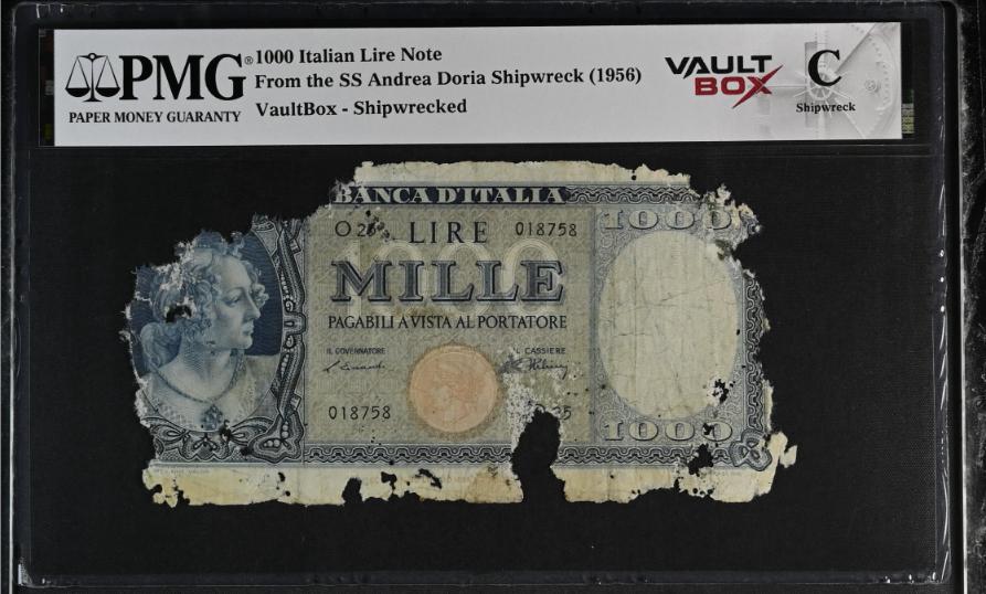 Andrea Doria 1000 Italian Lire Note PMG Shipwreck "C" Front