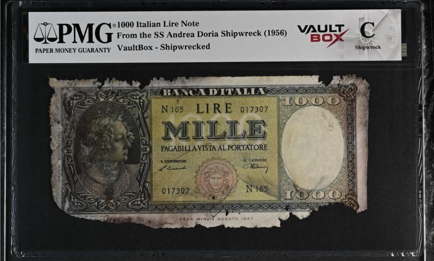 Andrea Doria 1000 Italian Lire Note PMG Shipwreck "C" Front