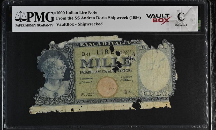 Andrea Doria 1000 Italian Lire Note PMG Shipwreck "C" Front