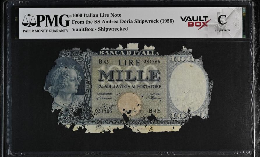 Andrea Doria 1000 Italian Lire Note PMG Shipwreck "C" Front