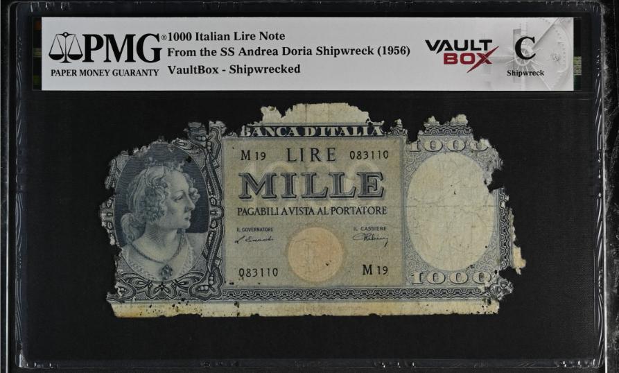 Andrea Doria 1000 Italian Lire Note PMG Shipwreck "C" Front