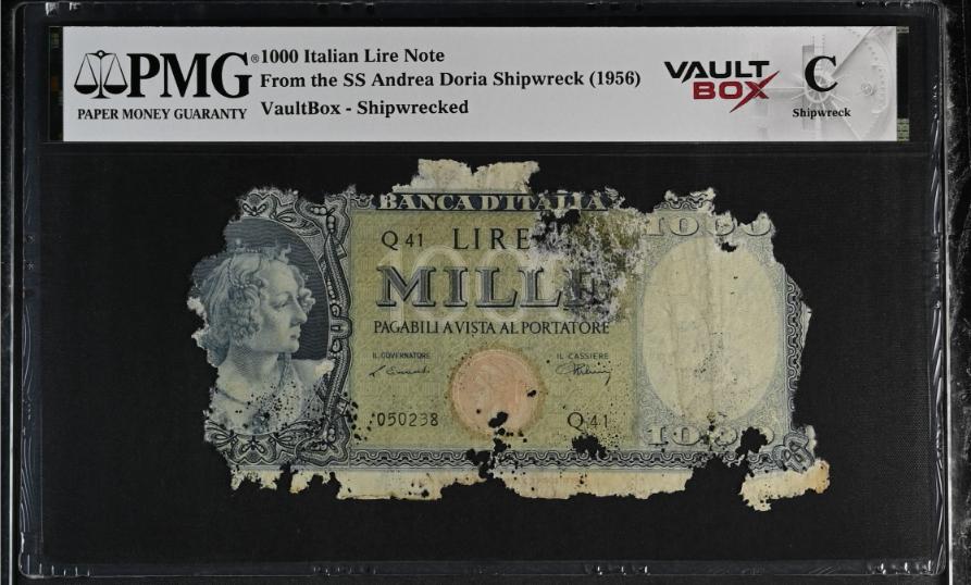 Andrea Doria 1000 Italian Lire Note PMG Shipwreck "C" Front