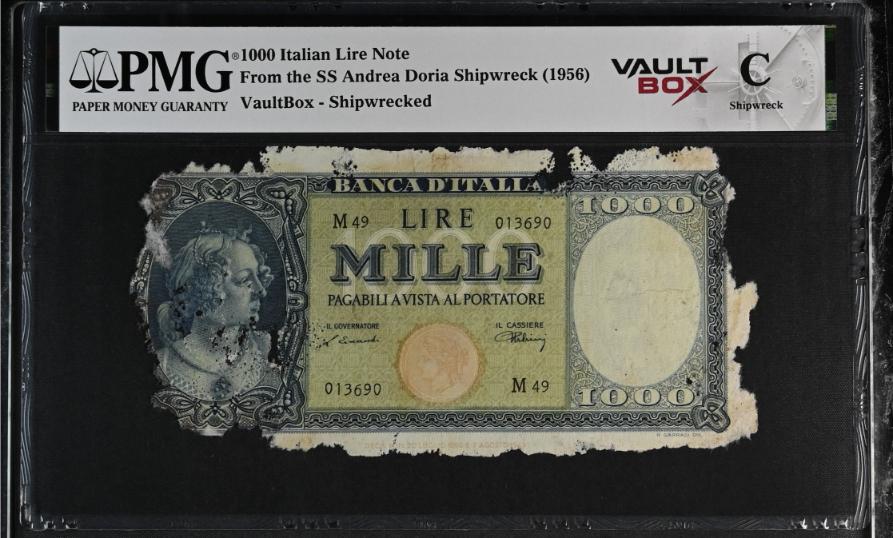 Andrea Doria 1000 Italian Lire Note PMG Shipwreck "C" Front