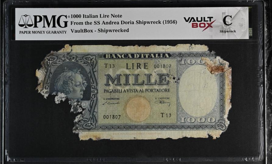 Andrea Doria 1000 Italian Lire Note PMG Shipwreck "C" Front
