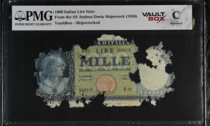 Andrea Doria 1000 Italian Lire Note PMG Shipwreck "C" Front