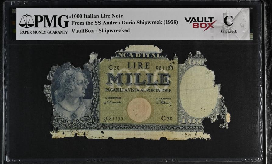 Andrea Doria 1000 Italian Lire Note PMG Shipwreck "C" Front
