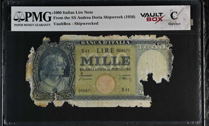 Andrea Doria 1000 Italian Lire Note PMG Shipwreck "C" Front