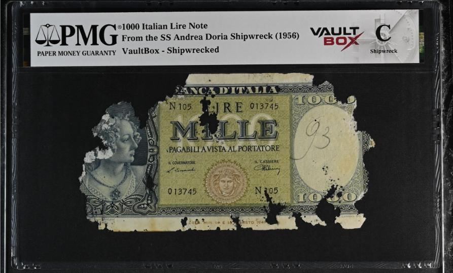 Andrea Doria 1000 Italian Lire Note PMG Shipwreck "C" Front