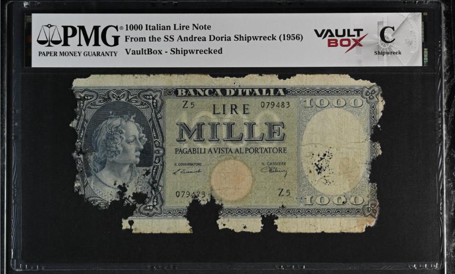 Andrea Doria 1000 Italian Lire Note PMG Shipwreck "C" Front