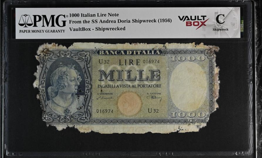 Andrea Doria 1000 Italian Lire Note PMG Shipwreck "C" Front